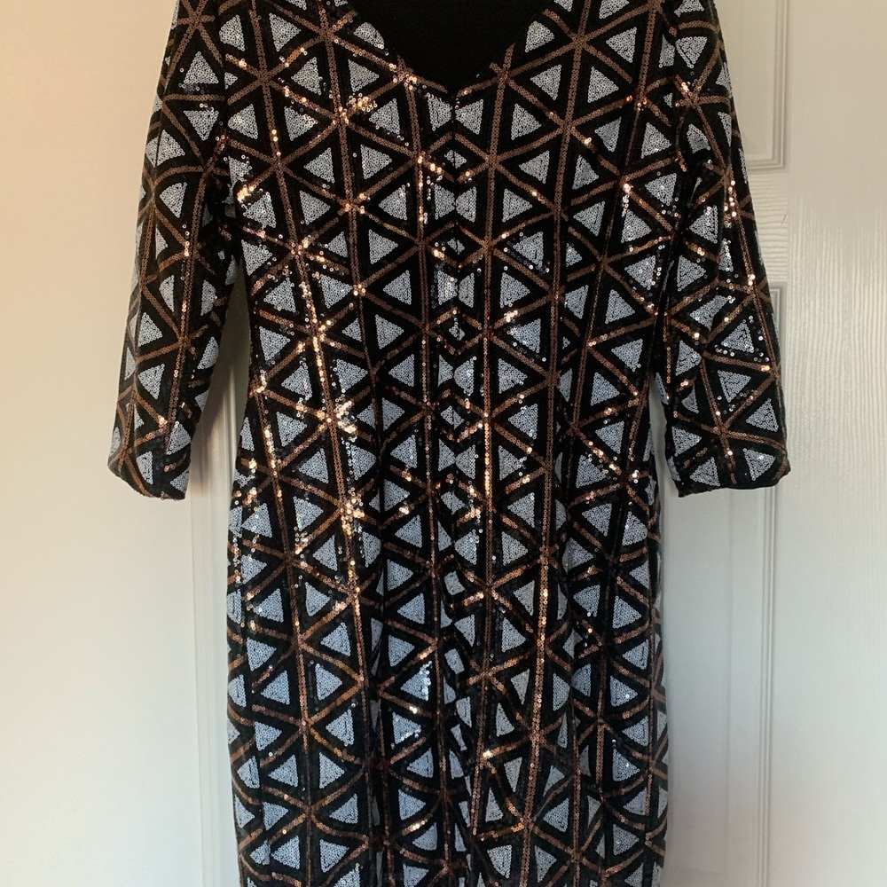 Geometrical Sequins Pattern Back Short Dress - image 2